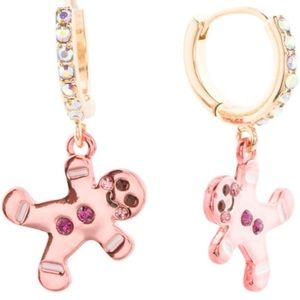 Betsey Johnson Gingerbread Men Huggie Drop Earrings Rose Gold‎
